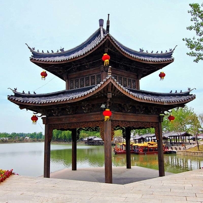 品質  3.2m Chinese Style Pavilion Handmade Grey Wooden Gazebo Structure 工場