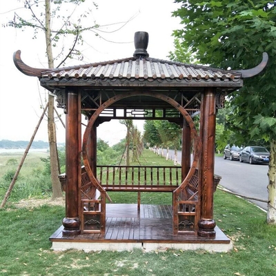 品質  Outdoor Pavilion Chinese Wood Gazebo Hexagonal 3m Antique Garden Pagoda 工場