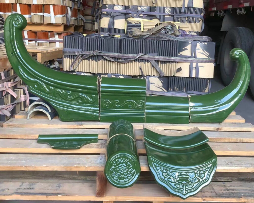 中国 伝統 緑釉瓦 翡翠緑 手作り粘土釉薬瓦 耐火防水 アジア風寺院 ヴィラ用