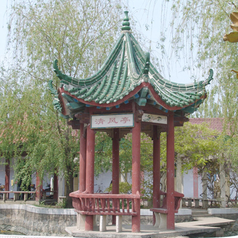 古代木製パビリオン 茶屋 伝統的な中国の緑色のガラスのタイル マニュアル パビリオン 現代の公園 庭外拡張スペース