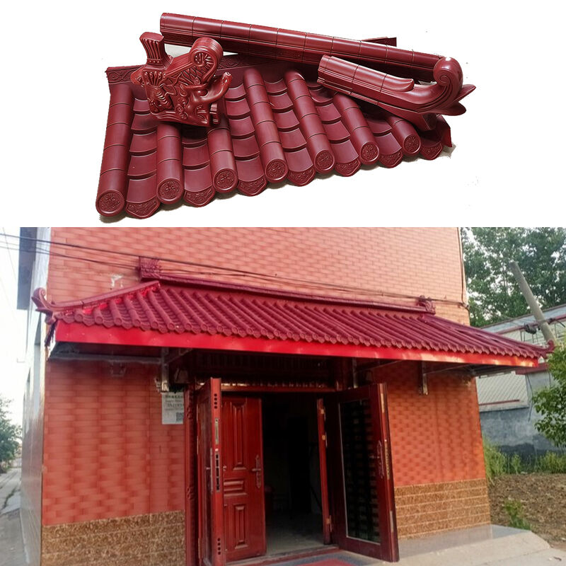 中国の古典的なアンティーク PP 赤いプラスチック屋根瓦耐久性のある UV 保護樹脂タイル建築中庭パビリオン屋根