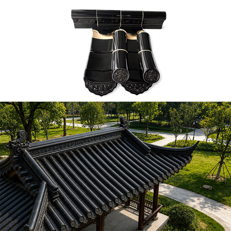 アンティーク中国風の黒施釉屋根瓦セラミック光沢屋根竹瓦伝統的な家寺院ガゼボ用