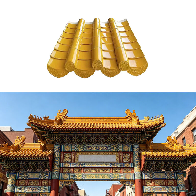 インペリアルイエロー釉屋根瓦 本物の中国スタイルのアンティークセラミックタイル 寺院宮殿ヴィラ屋根用 耐久性と耐候性