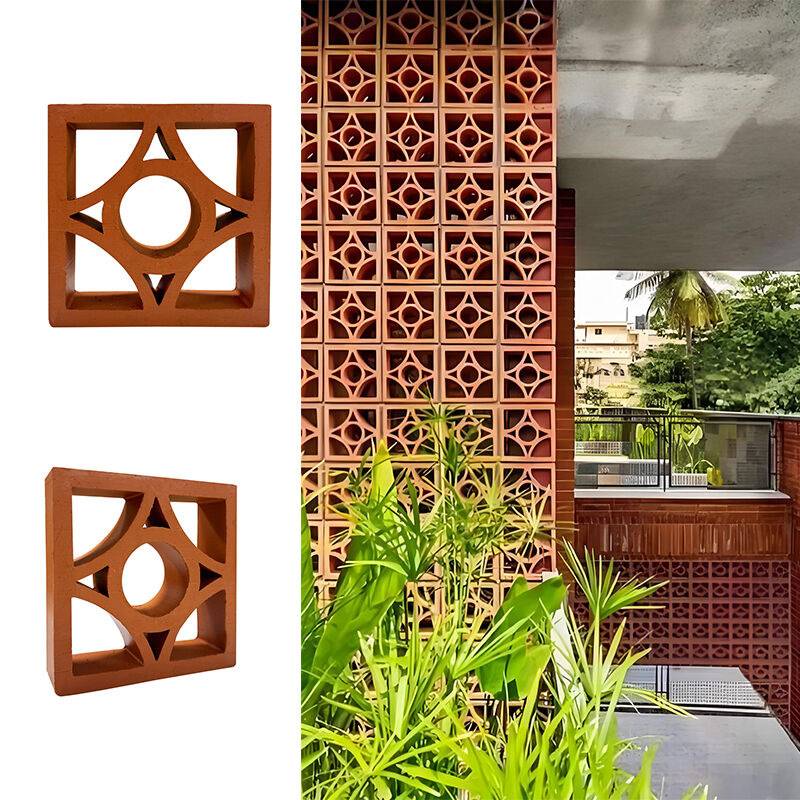 テラコッタ風ブロック天然粘土赤中空装飾壁レンガ換気ブロック屋外建物パーティション用
