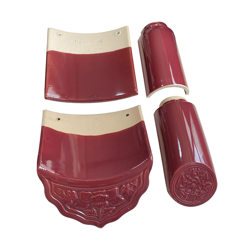 High-Fired Vitreous Chinese Style Ceramic Roof Tiles Frostproof Chinese Red Glazed Tiles for Chinese Pagoda & Pavilion Roofing